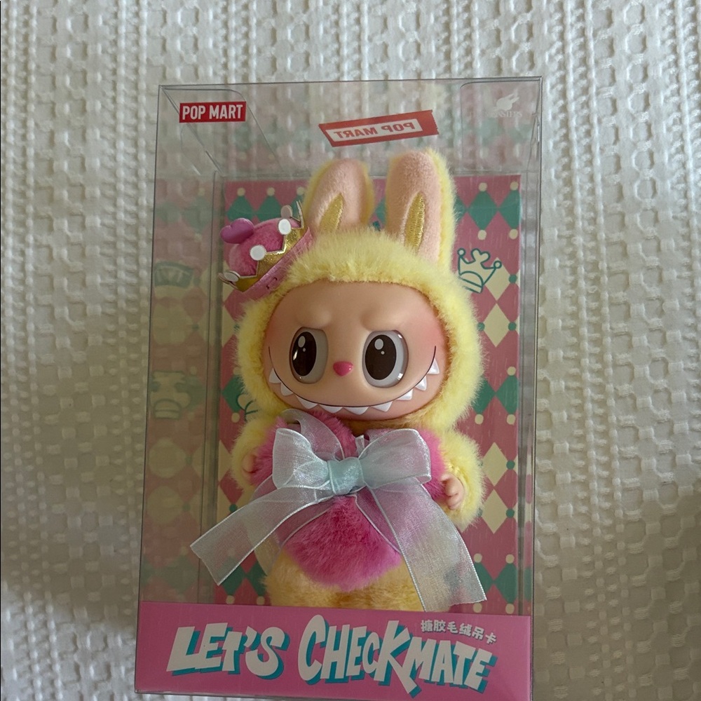 Yellow Bunny Plush Figure with Pink Heart & Crown